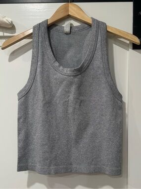 Gray Ribbed Racerback Tank Top